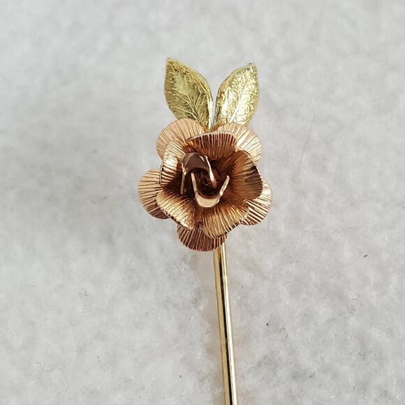 KREMENTZ Vintage 3-Tone Goldtone Flower Leaves Stick Pin - Picture 2 of 8